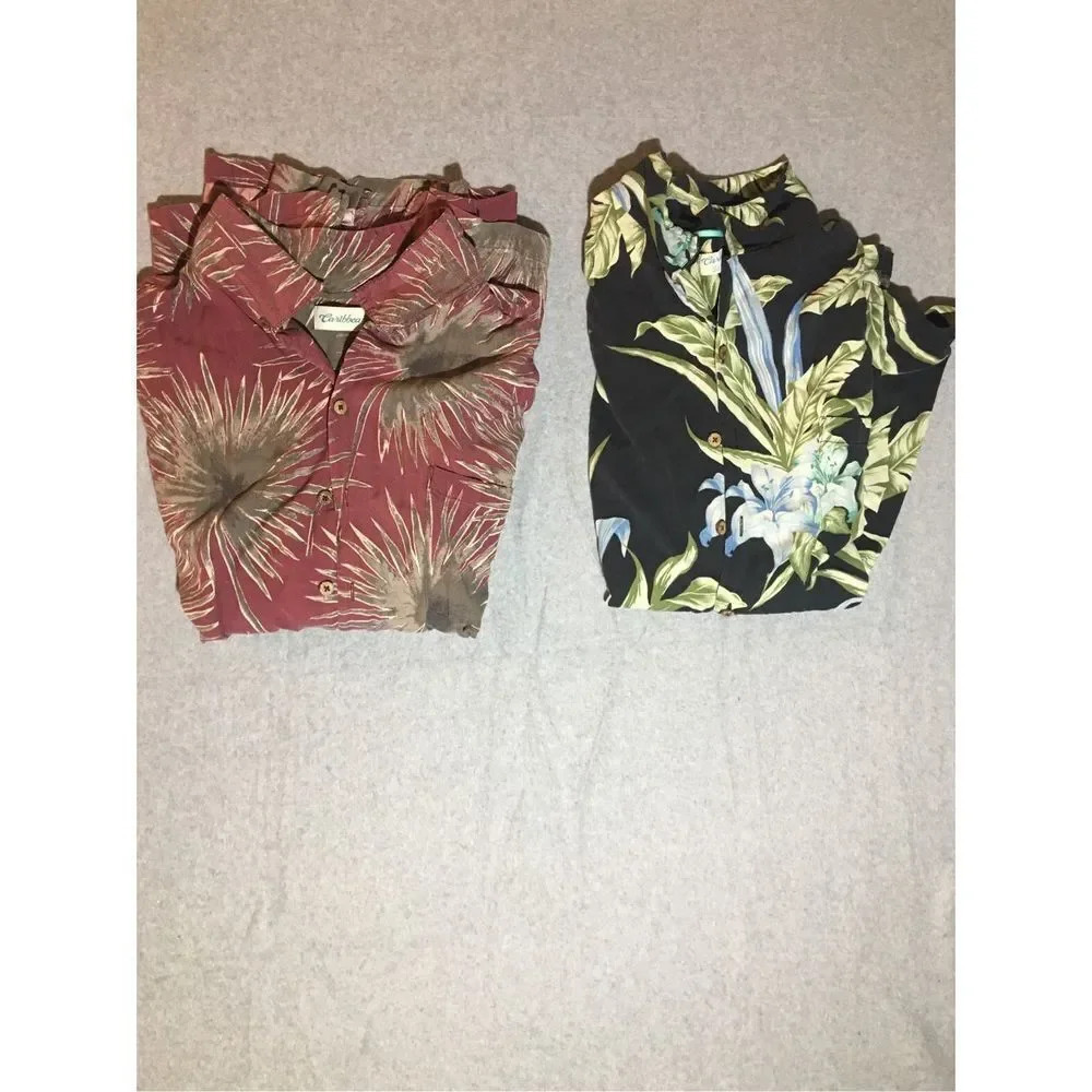Lot of 2 Caribbean Shirts Size 4XB Silk Blend Leaf Beach Floral Print Casual